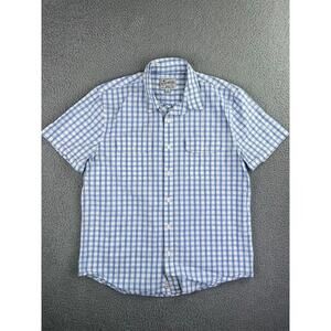 Lucky Brand Men's Light Blue Sz L Plaid Short Sleeve Button Up Shirt